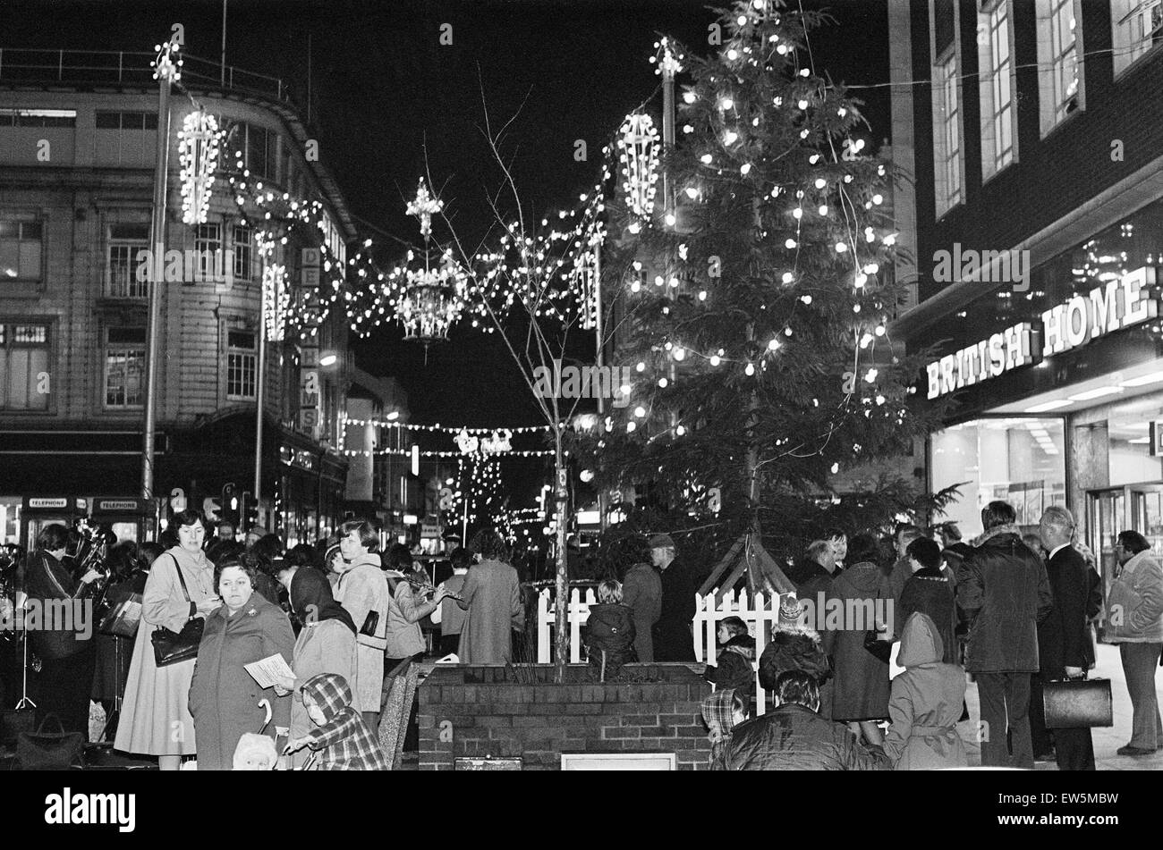 Middlesbrough Weihnachtsbeleuchtung eingeschaltet durch Bürgermeister, Middlesbrough, North Yorkshire, 27. November 1979. Stockfoto