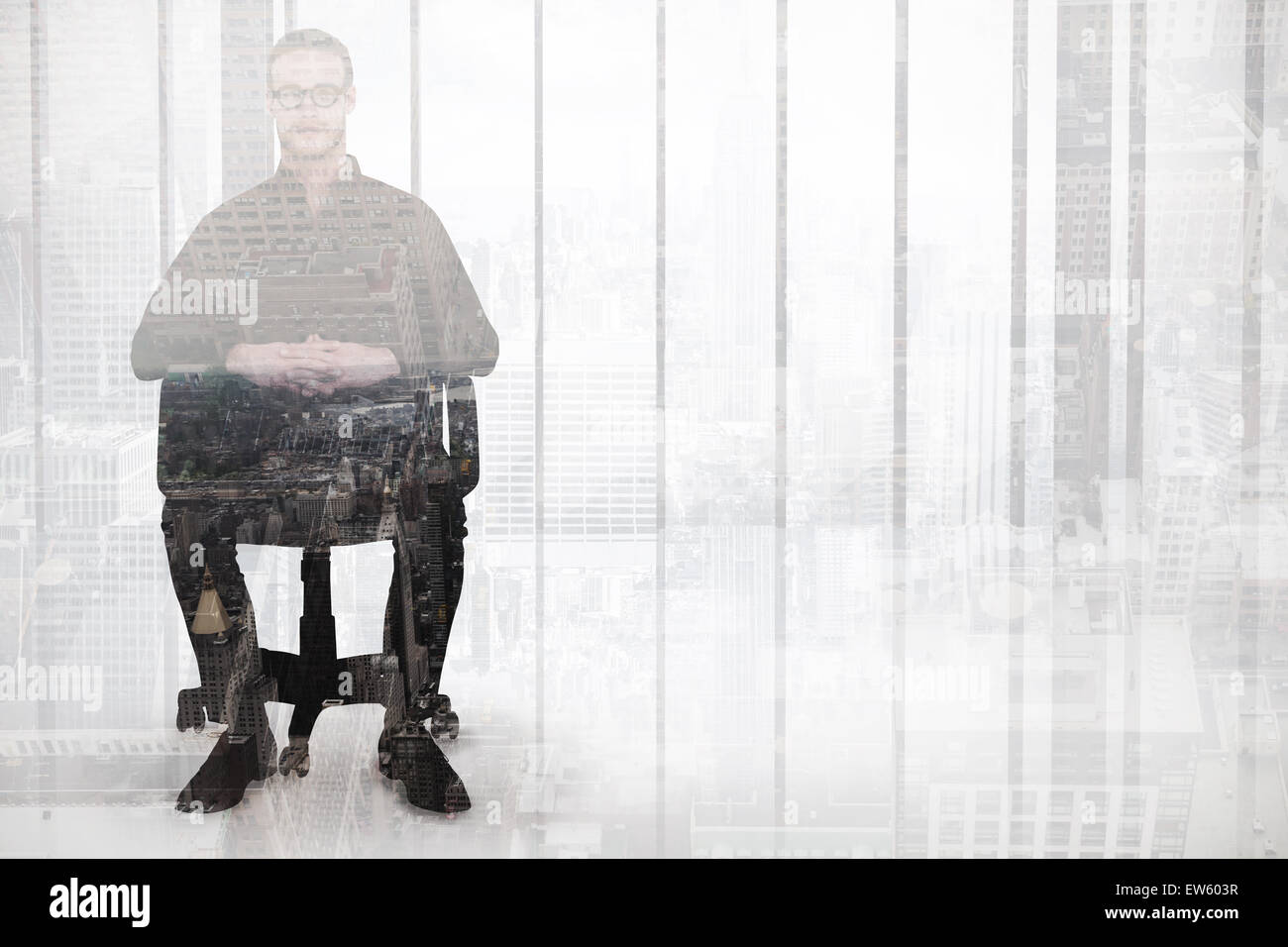 Zusammengesetztes Bild Heck Geschäftsmannes sitzen auf einem Bürostuhl Stockfoto