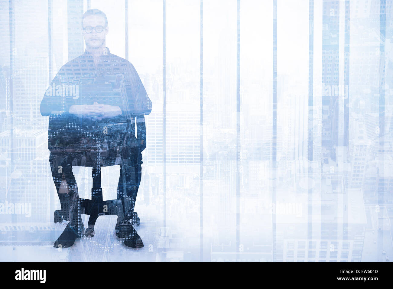 Zusammengesetztes Bild Heck Geschäftsmannes sitzen auf einem Bürostuhl Stockfoto