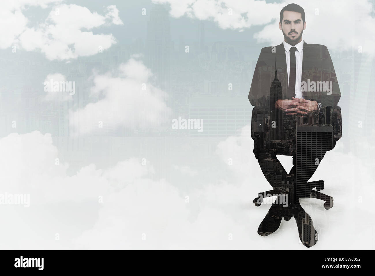 Zusammengesetztes Bild Heck Geschäftsmannes sitzen auf einem Bürostuhl Stockfoto