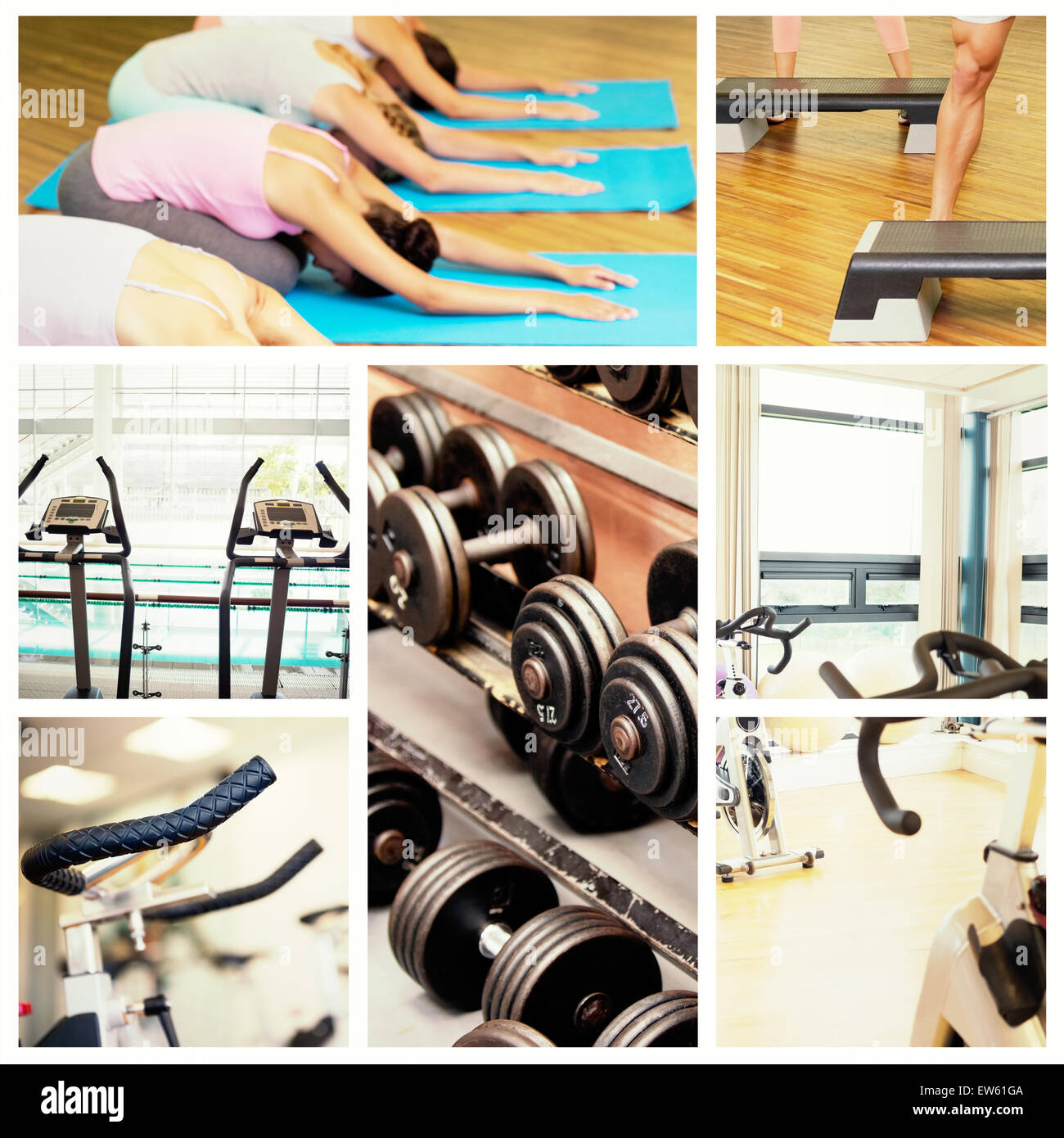 Zusammengesetztes Bild der Yoga-Kurs in Childs posieren im Fitness-studio Stockfoto