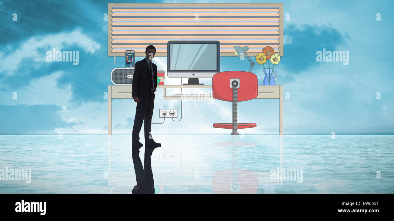 Zusammengesetztes Bild des Kaufmanns stehen Stockfoto