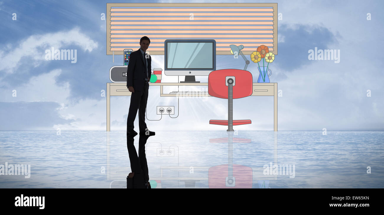 Zusammengesetztes Bild des Kaufmanns stehen Stockfoto