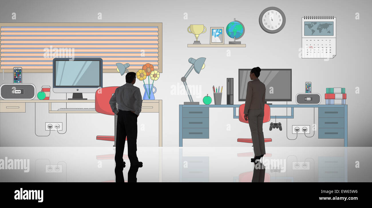 Zusammengesetztes Bild des Kaufmanns stehen Stockfoto