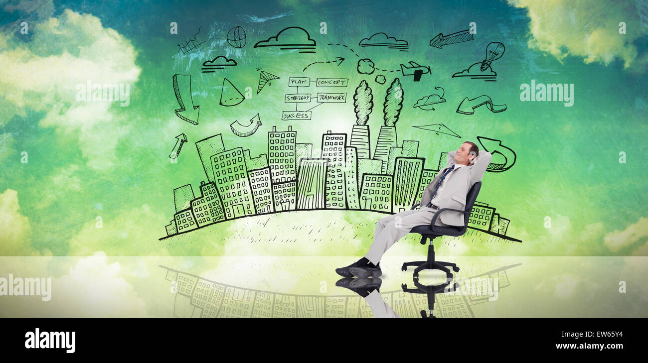 Zusammengesetztes Bild der Geschäftsmann entspannend in Drehstuhl Stockfoto