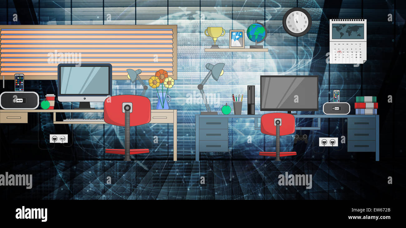 Zusammengesetztes Bild aus Schreibtisch mit computer Stockfoto