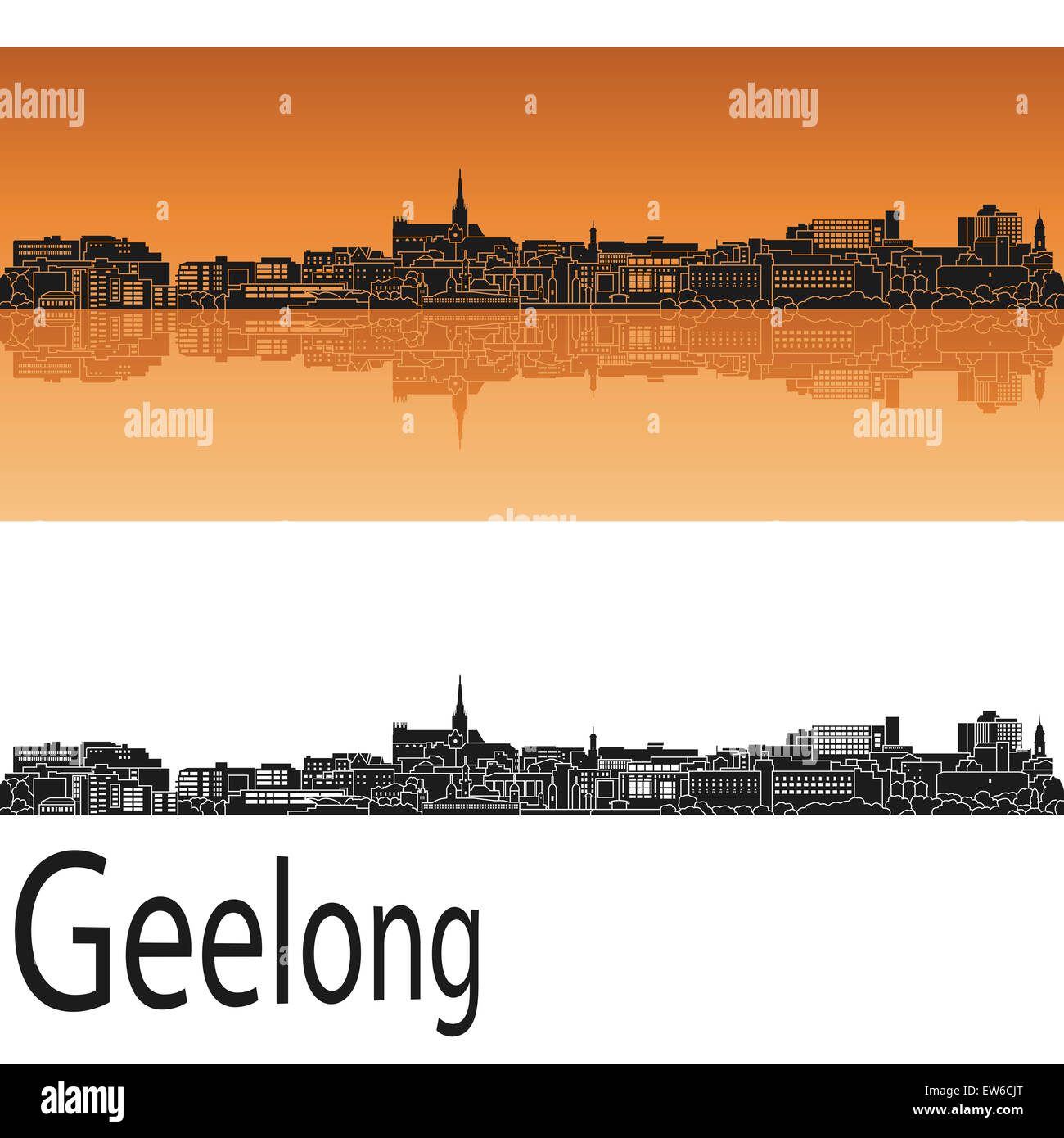 Geelong Skyline im orangefarbenen Hintergrund in bearbeitbare Vektordatei Stockfoto