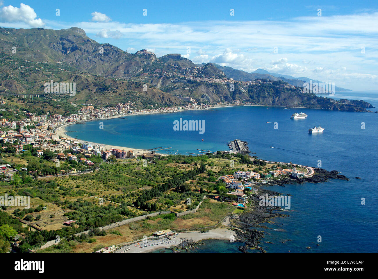 Luftaufnahme der Stadt Taormina, Sizilien, Italien Stockfoto