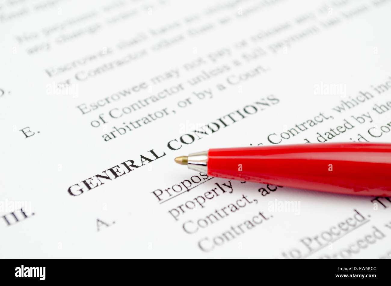 Allgemeine Bedingungen Stockfoto