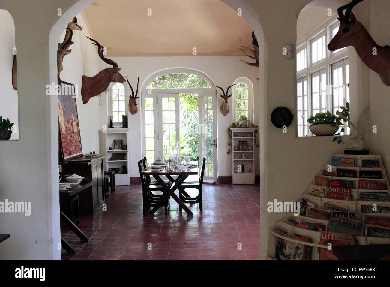 Essbereich im Haus von Ernest Hemingway, La Finca Vigia, in der Nähe von Havanna, Kuba Stockfoto