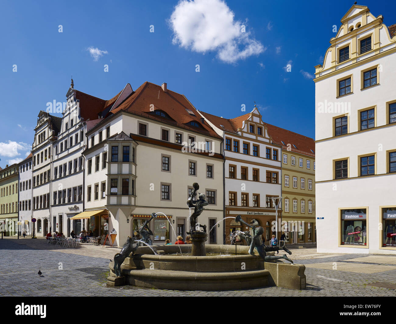 Marktplatz mit Brunnen, Torgau, Sachsen, Deutschland Stockfoto