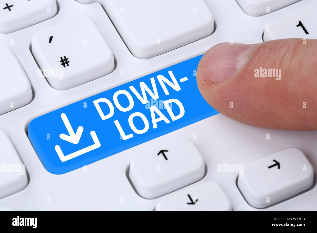 Computer-Tastatur für app, Programm und Daten Download Schaltflächensymbol aufstecken Stockfoto