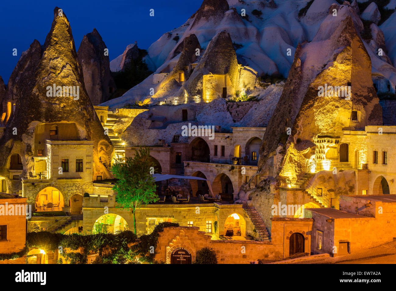 Nachtansicht von Göreme, Kappadokien, Türkei Stockfoto