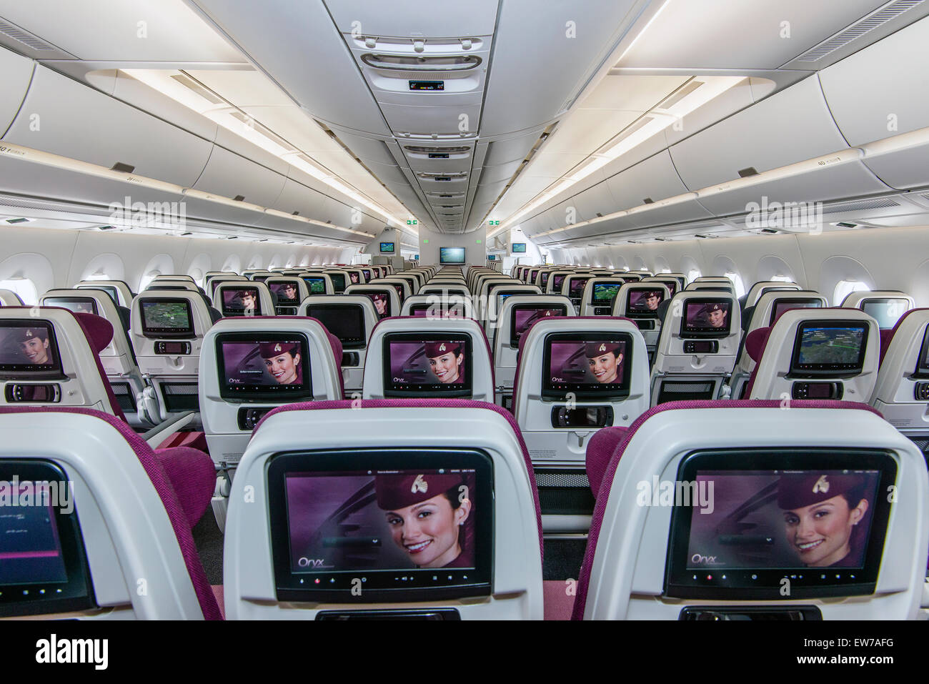 Innenansicht Des Abschnitts Economy Class Von Qatar Airways