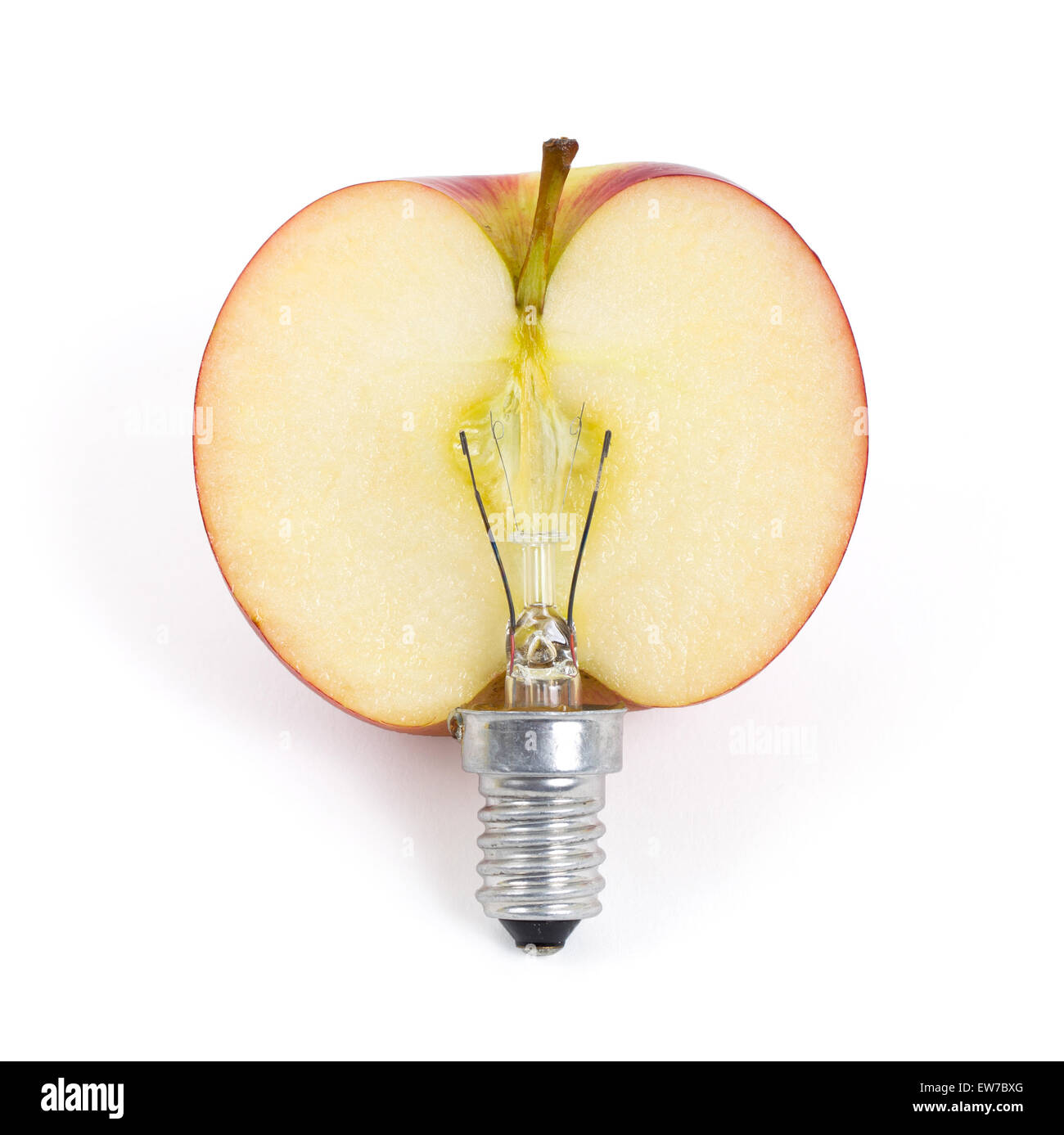 Apple Glühbirne, Konzept der grünen Energie - isoliert auf weiss Stockfoto