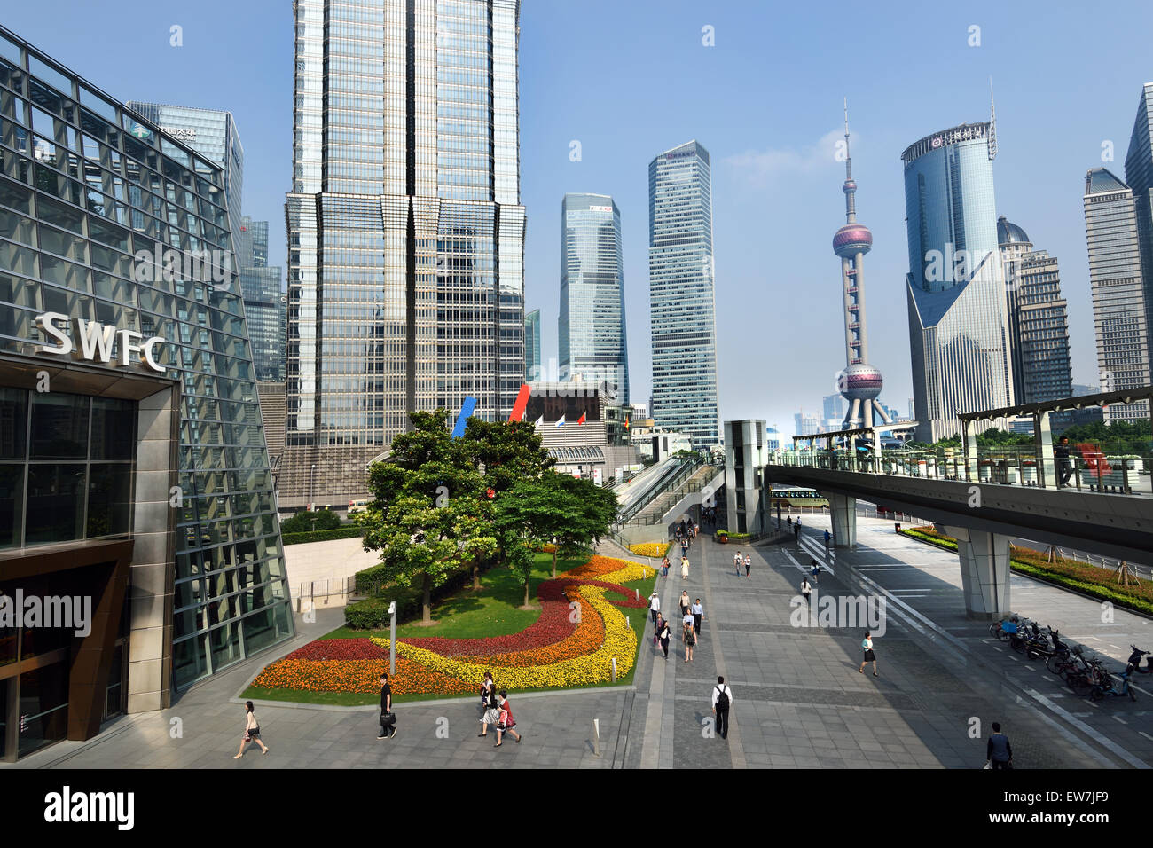 Shanghai Pudong Stadt Oriental Pearl TV Tower, Jin Mao Tower, World Financial Center China Stockfoto