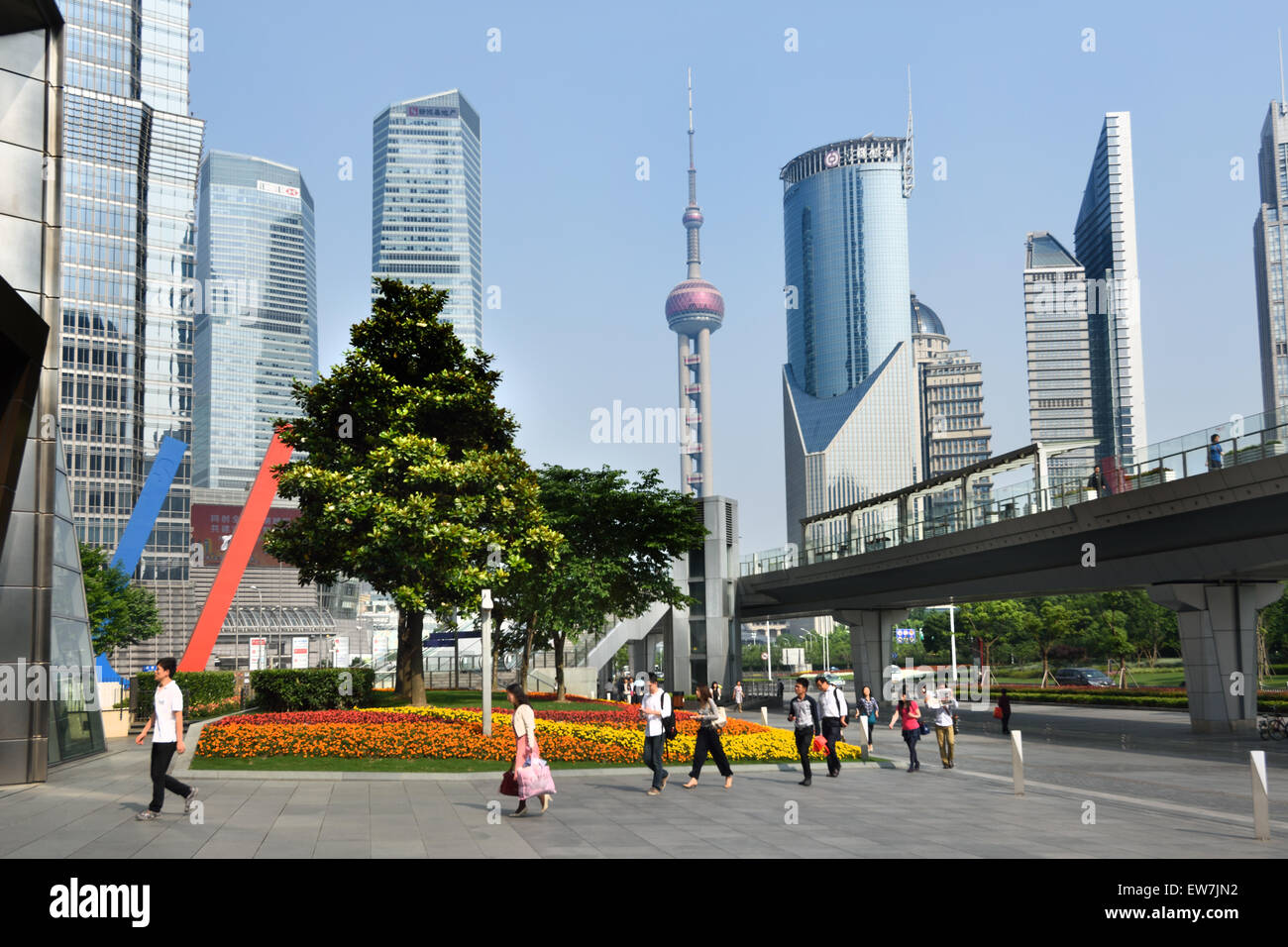 Shanghai Pudong Stadt Oriental Pearl TV Tower, Jin Mao Tower, World Financial Center China Stockfoto