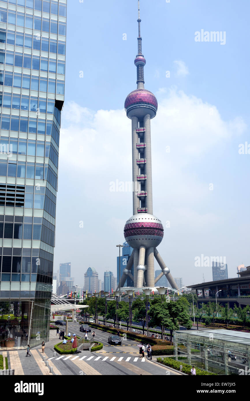 Shanghai Pudong Stadt Oriental Pearl TV Tower, Jin Mao Tower, World Financial Center China Stockfoto