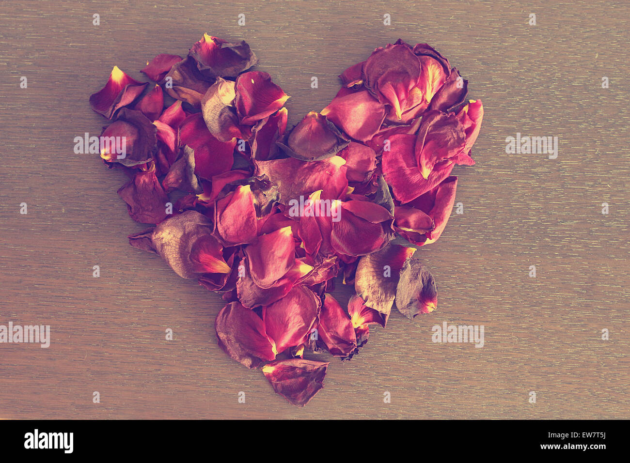 Erhöhten Blick auf Rosenblätter in der Form eines Herzens Stockfoto