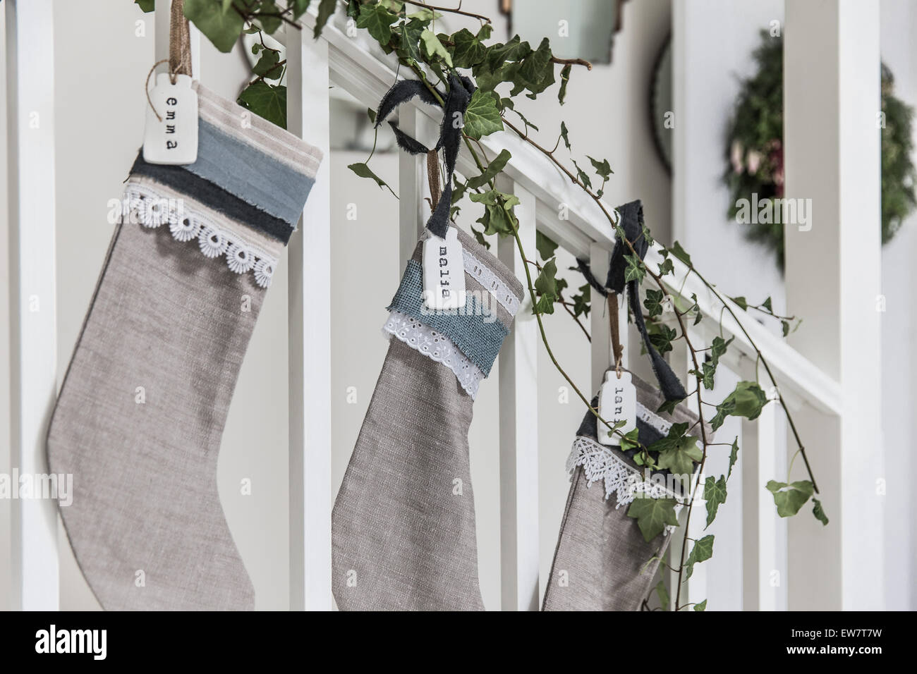 Adventskalender mit hausgemachten Namensschilder Stockfoto