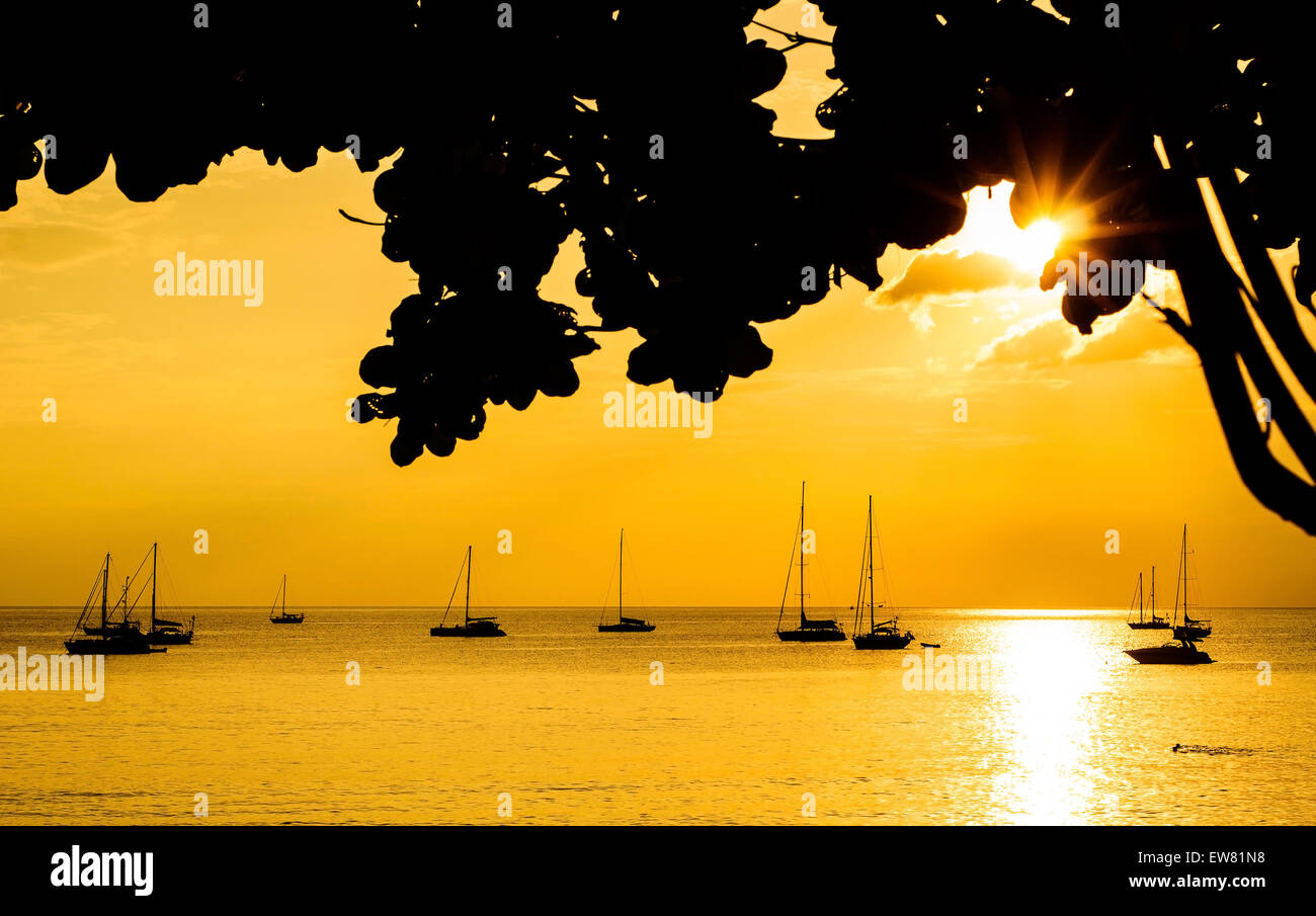 Silhouette mit Farbe auf den Sonnenuntergang, Nai Thon Beach (Name Thai), Phuket Thailand Stockfoto