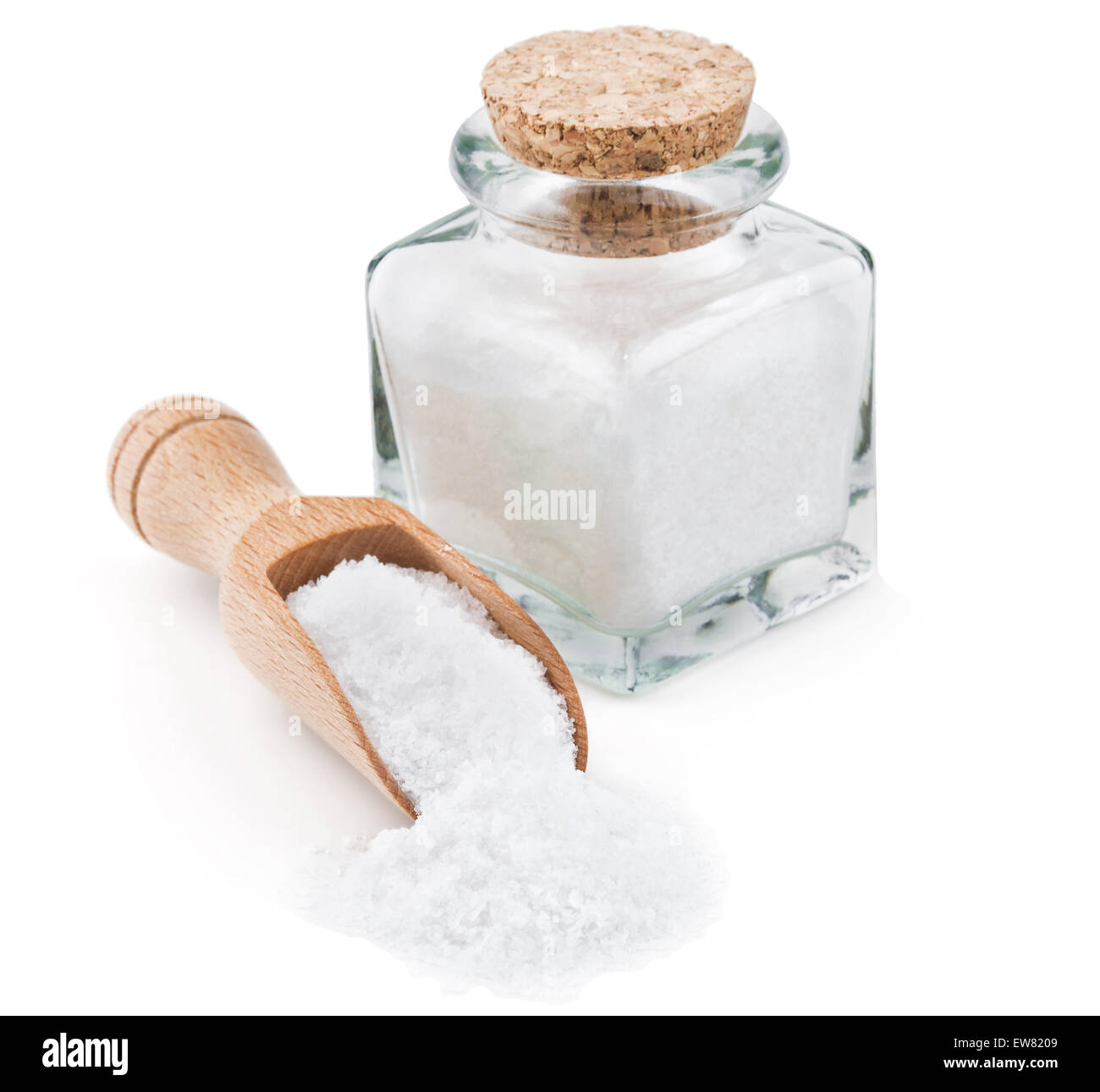 Normalen Kochsalz in einer Glasflasche Stockfoto