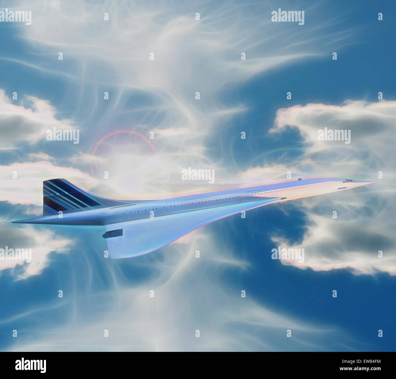 Darstellung von einer Air France Concorde fliegen über Wasser Stockfoto
