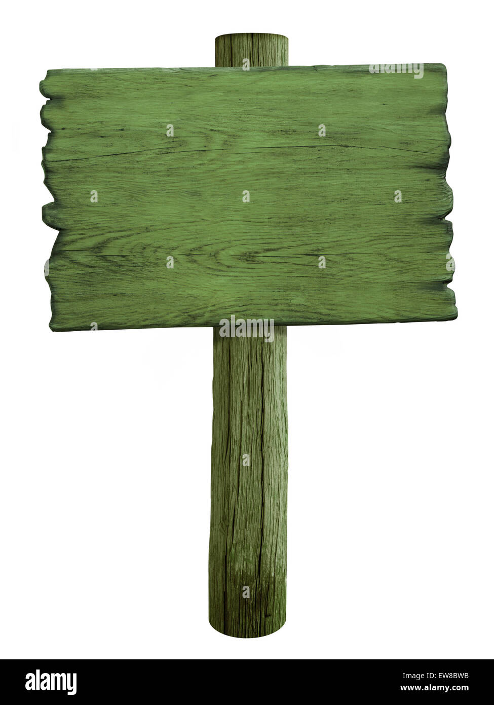 Grüne leere Holz Straßenschild isoliert auf weiss Stockfoto