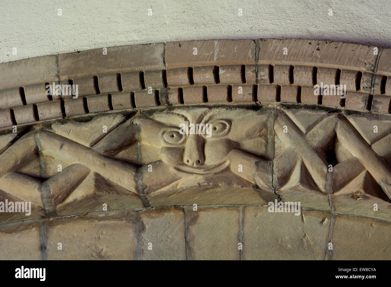 Norman Bogen Detail, St. Johannes Baptist Church, Chaceley, Gloucestershire, England, UK Stockfoto