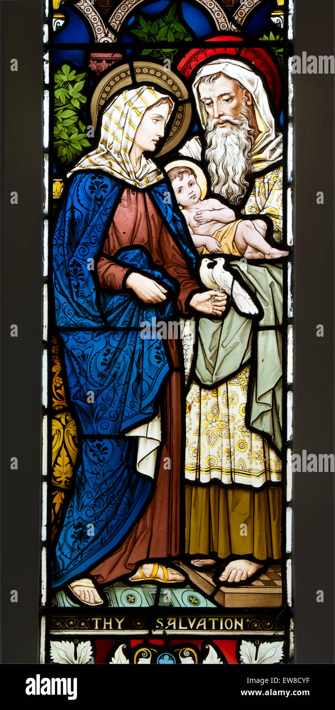 Dein Heil Glasmalerei, St. Michael und alle Engel Kirche, Tirley, Gloucestershire, England, UK Stockfoto