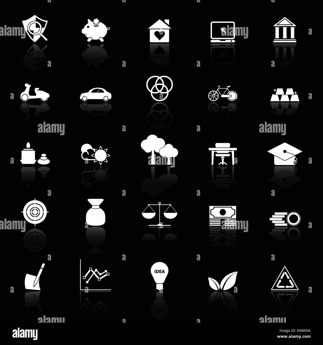 Ausreichende Wirtschaft Symbole mit Spiegeln auf schwarzem Hintergrund, Lager Vektor Stock Vektor