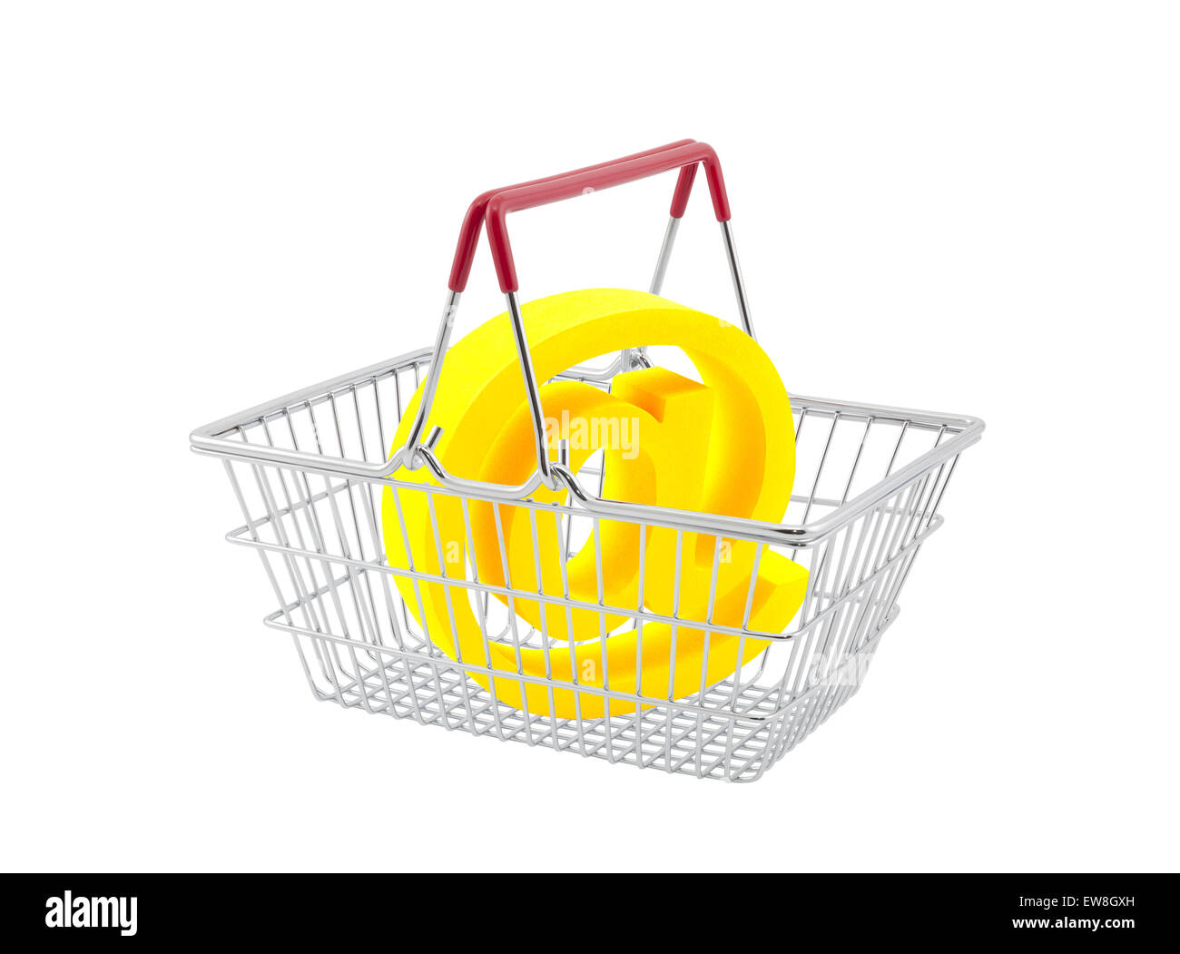 Warenkorb mit e-Mail-Symbol isoliert auf weißem Hintergrund Stockfoto