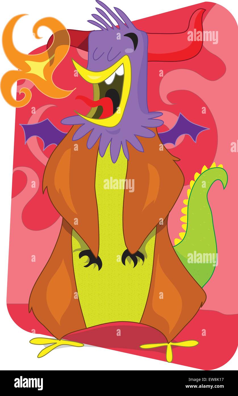 Flammende Außerirdische Monster Hahn Cartoon illustration Stock Vektor