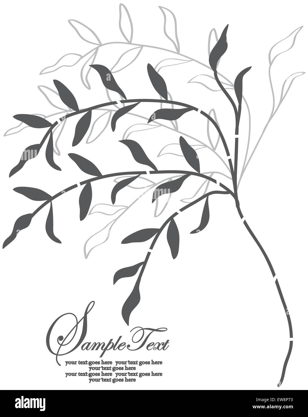 Vintage Einladungskarte mit verzierten elegante Retro abstrakt Floral Design, Dunkelgrau und Hellgrau Blätter auf weißem Hintergrund mit Text beschriften. Vector Illustration. Stock Vektor