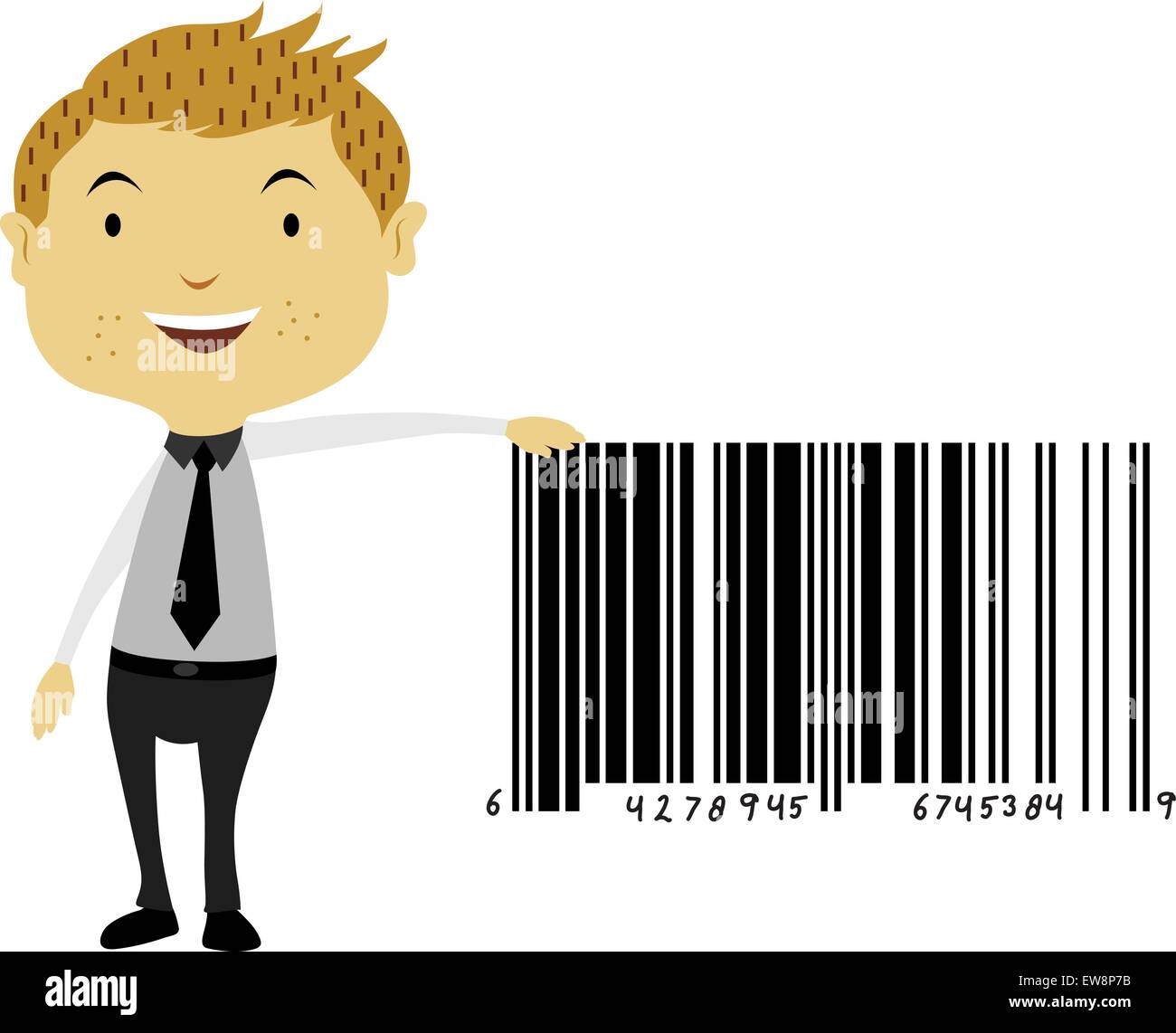 Mann neben ein Riesen Barcode Symbol, Vektor-illustration Stock Vektor