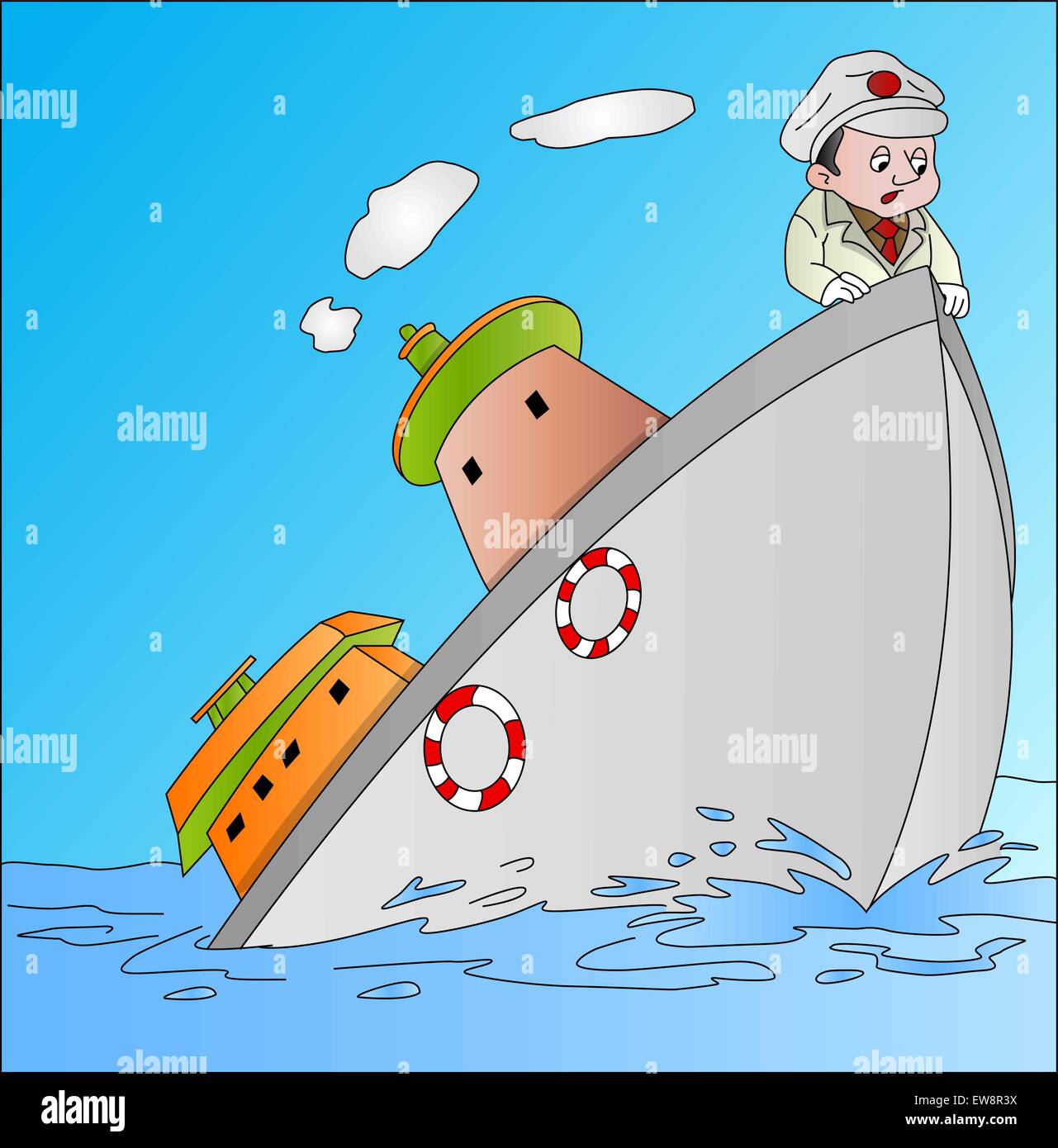 Sinkende Schiff Mit Kapitan Vektor Illustration Stock Vektorgrafik Alamy