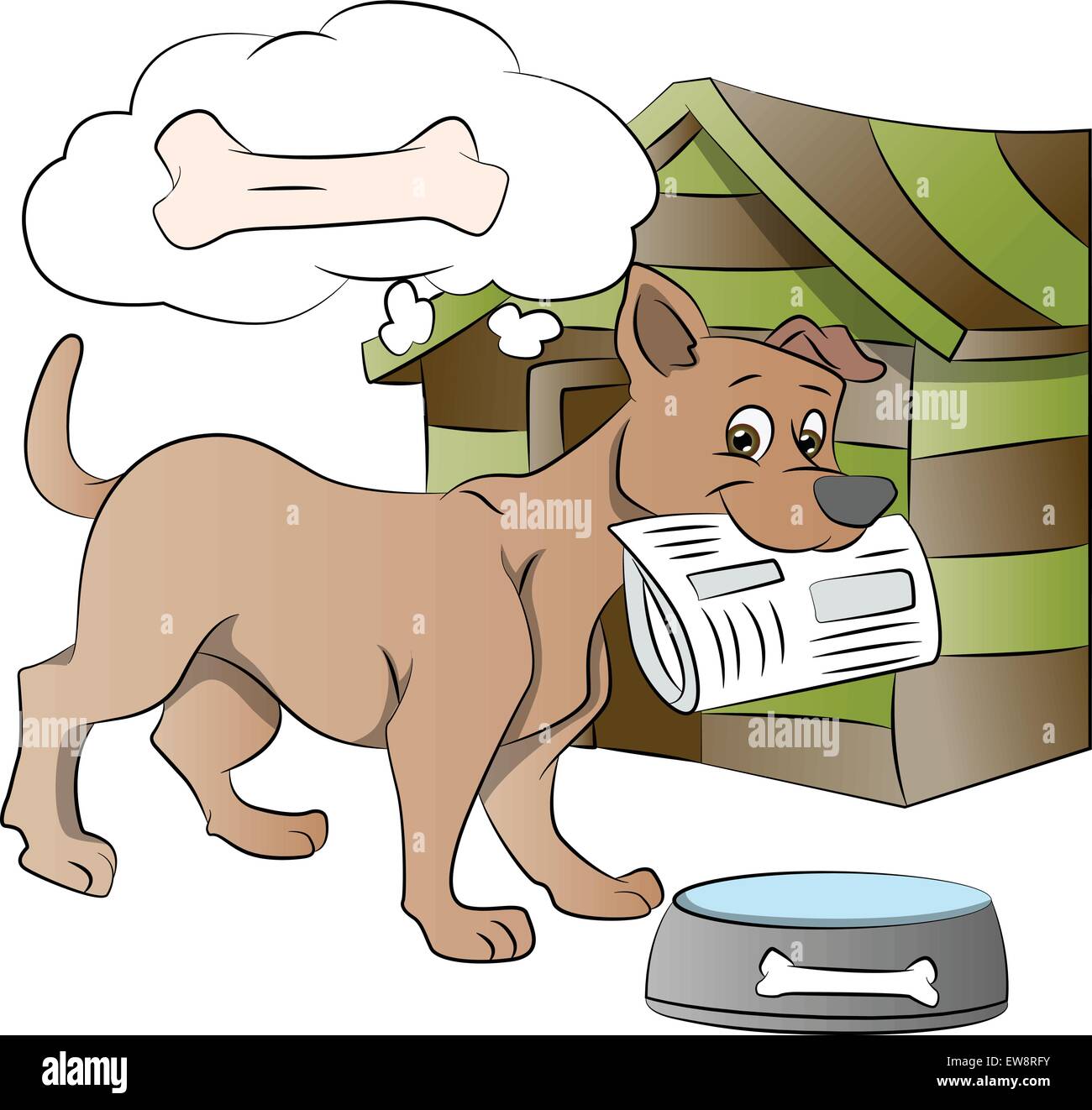 Hund hält eine Zeitung, denken einer Knochen-Belohnung, Vektor-illustration Stock Vektor