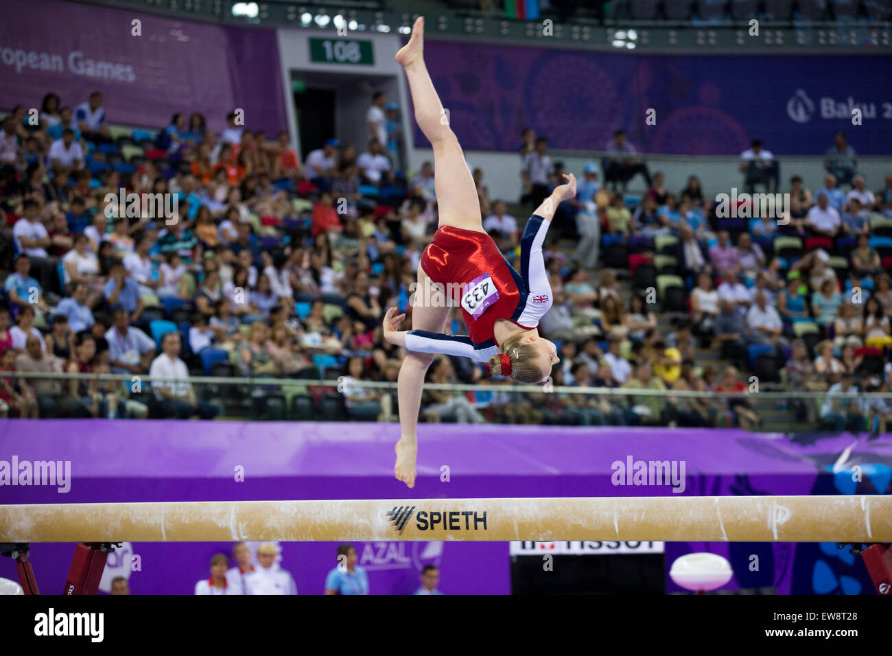 Baku, Aserbaidschan. 20. Juni 2015. Baku 2015 Europäische Spiele: Künstlerische Gymnastik. Frauen Strahl. Nationalen Gymnastik Arena.  Georgina HOCKENHULL (Großbritannien) beendete Übungen mit 11,833 Gesamtpunktzahl und Platz 6. Bildnachweis: Elmar Mustafayev/Alamy Live-Nachrichten Stockfoto