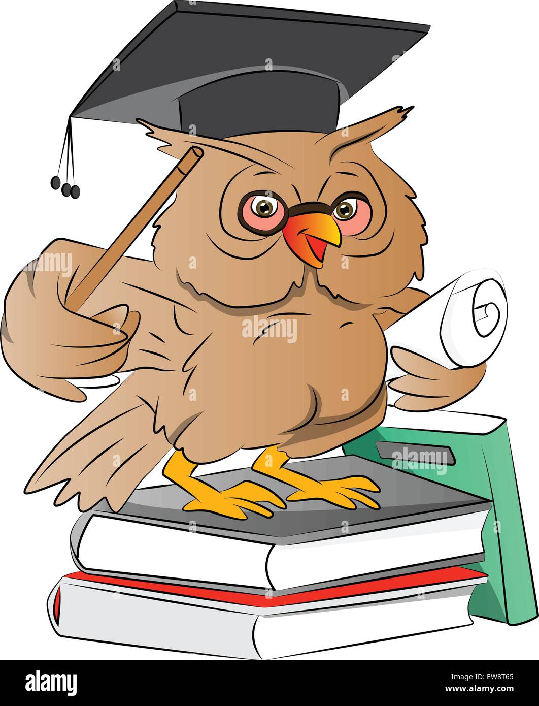 Smart Eule Absolvent mit Kappe Bücher und Diplom, Vektor-illustration Stock Vektor