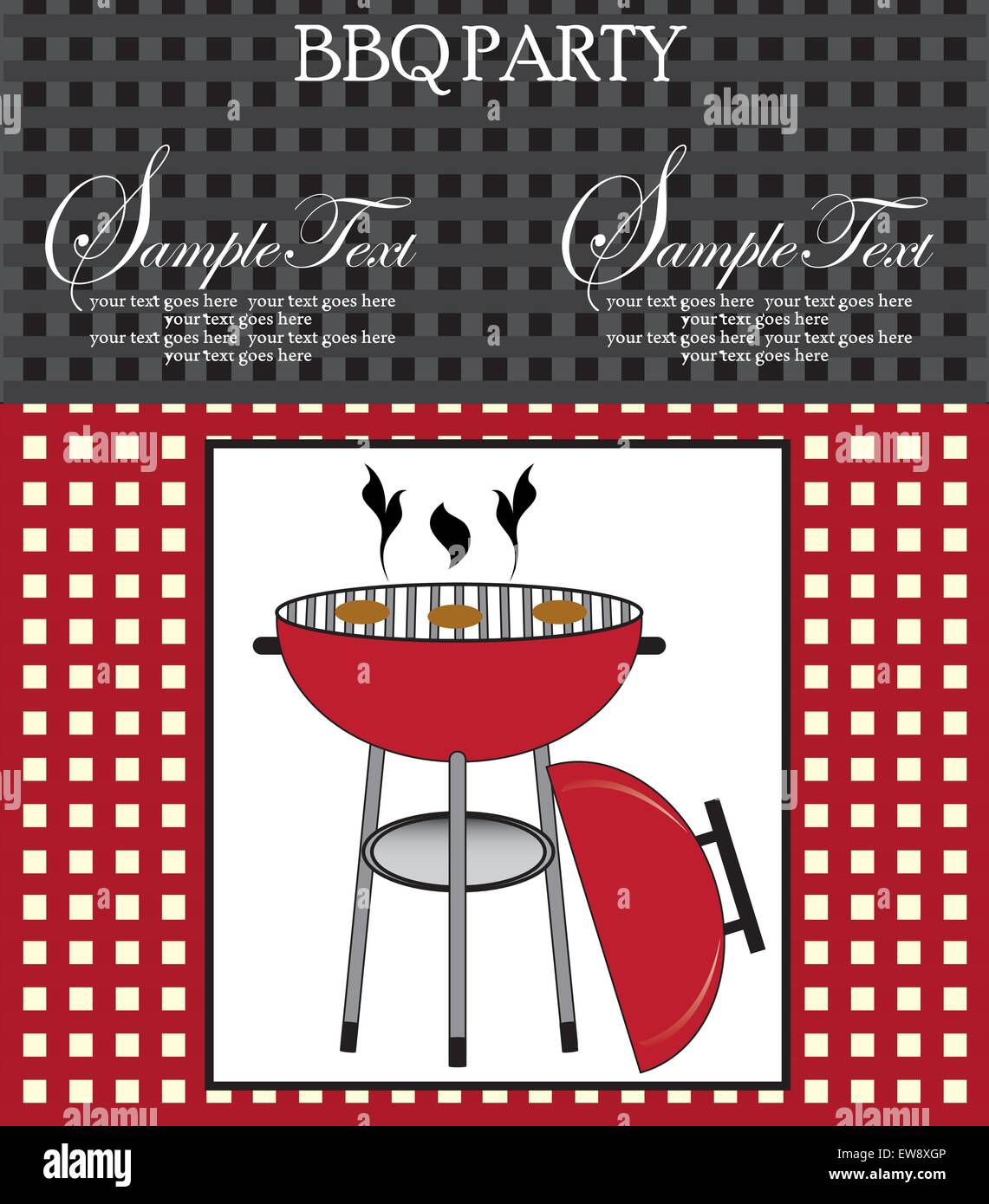 Vintage Grill Party Einladungskarte mit abstrakten Webart Design, grau rot und schwarz mit Barbecue-Grill. Vektor-Illustration. Stock Vektor