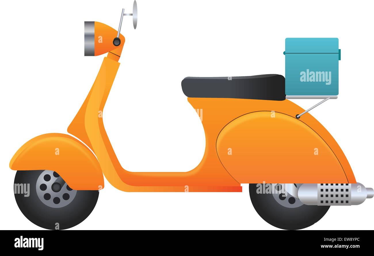 Lieferung Scooter, Orange und schwarz mit blauen Utility Fall, Vektor-illustration Stock Vektor
