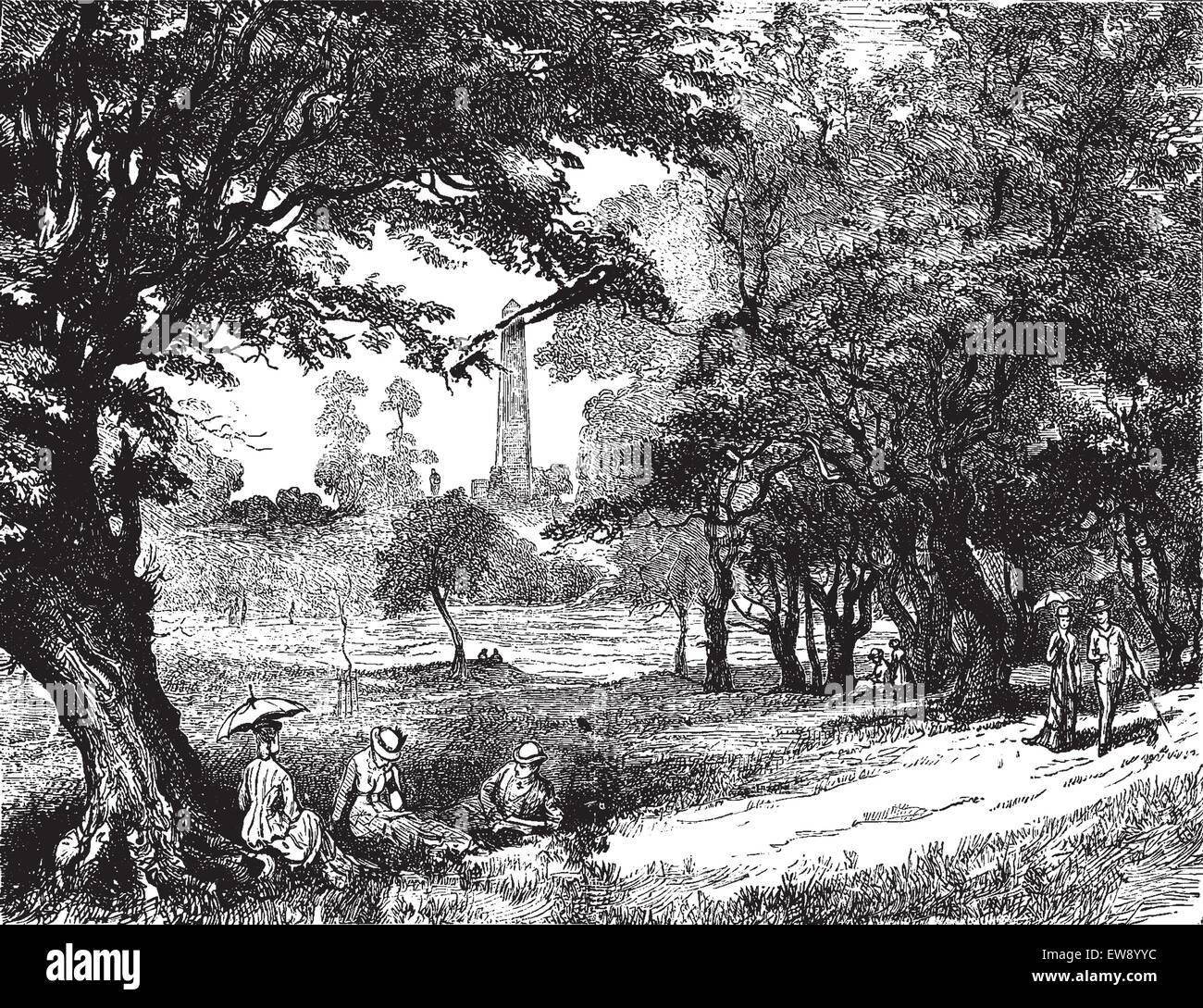 Blick auf Phoenix Park, Vintage gravierten Abbildung. Journal des Voyages, Reise-Journal (1879 / 80). Stock Vektor