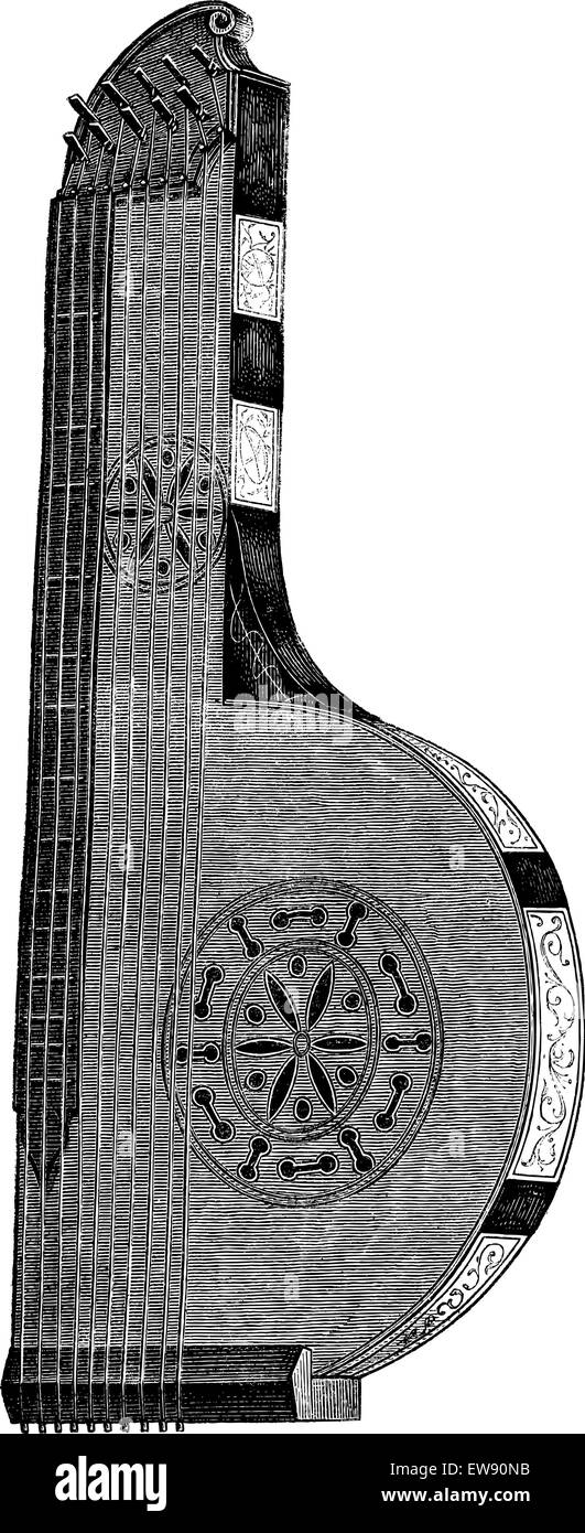 Der Zither-17. Jahrhunderts graviert Vintage Illustration. Magasin Pittoresque 1875 Stock Vektor