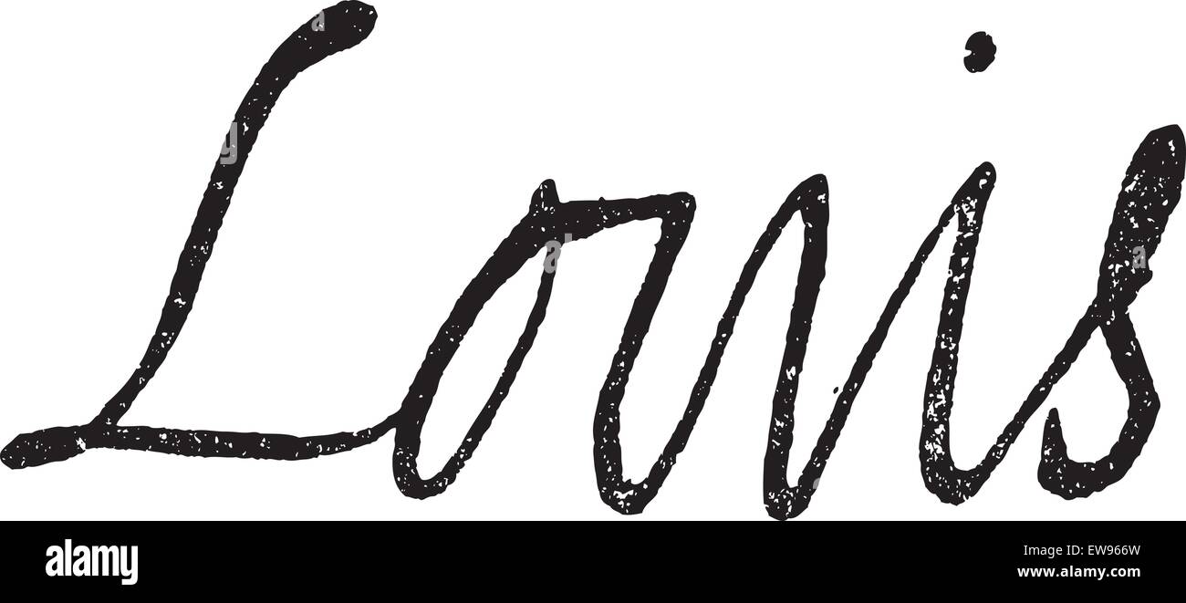 Unterschrift von Louis XIII, König von Frankreich (1601-1643), gravierte Vintage Illustration. Wörter und Sachen - Larive und Stock Vektor