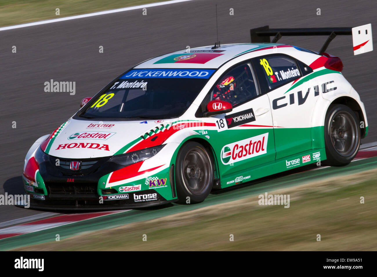 Tiago Monteiro nahm 2014 an der Tourenwagen-Weltmeisterschaft (WTCC) in Japan Teil. Seine Leistung im Rennen 1 unterstrich sein Können und sein strategisches Fahren bei einem der weltweit führenden Tourenwagen-Rennen. Stockfoto