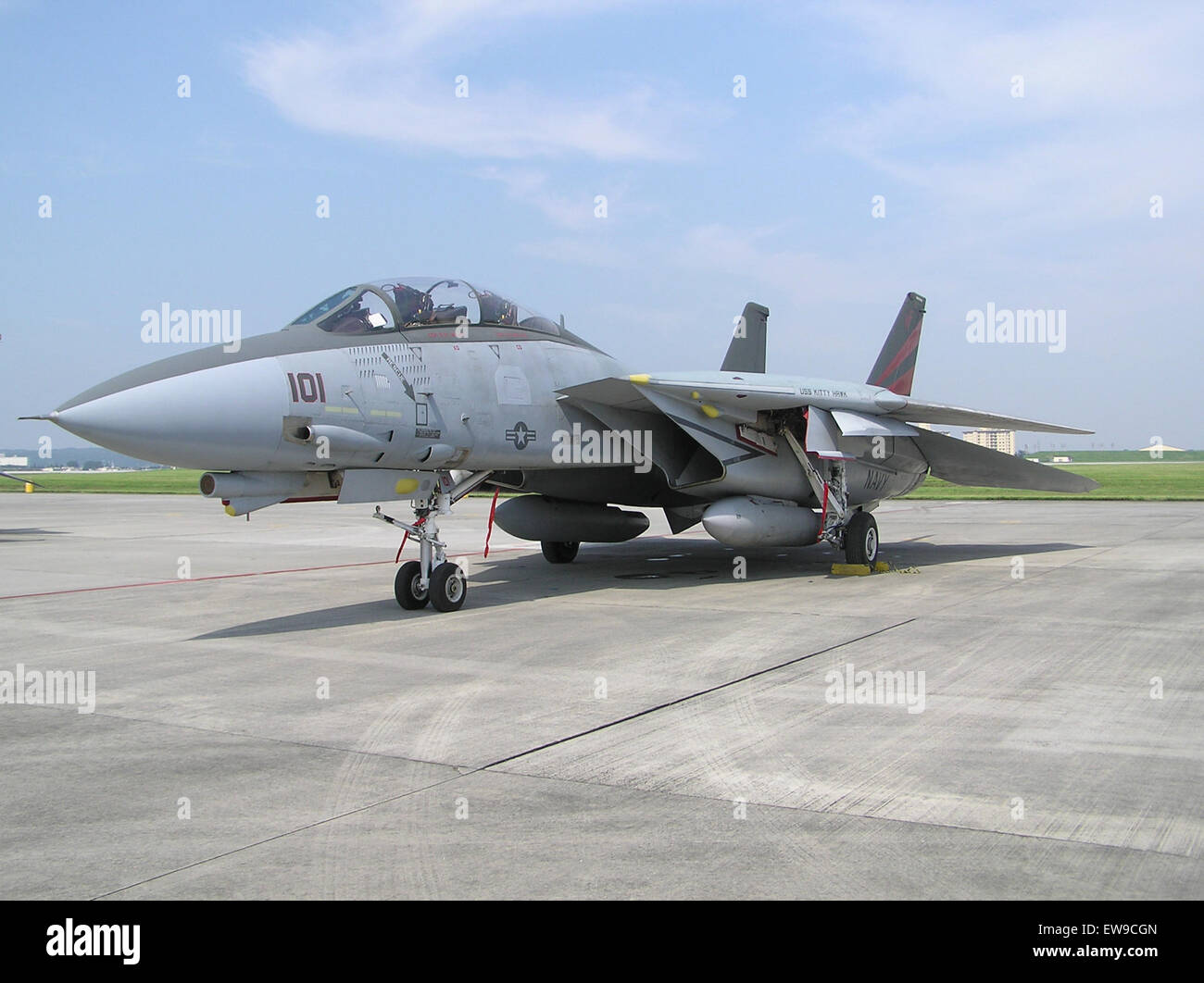 Die *F-14* ist ein Trägerflugzeug, das für sein variabler Flügeldesign und seine Langstreckenfähigkeiten bekannt ist. Sie spielte während ihrer Lebensdauer eine wichtige Rolle in der Luftfahrt der US Navy. Stockfoto