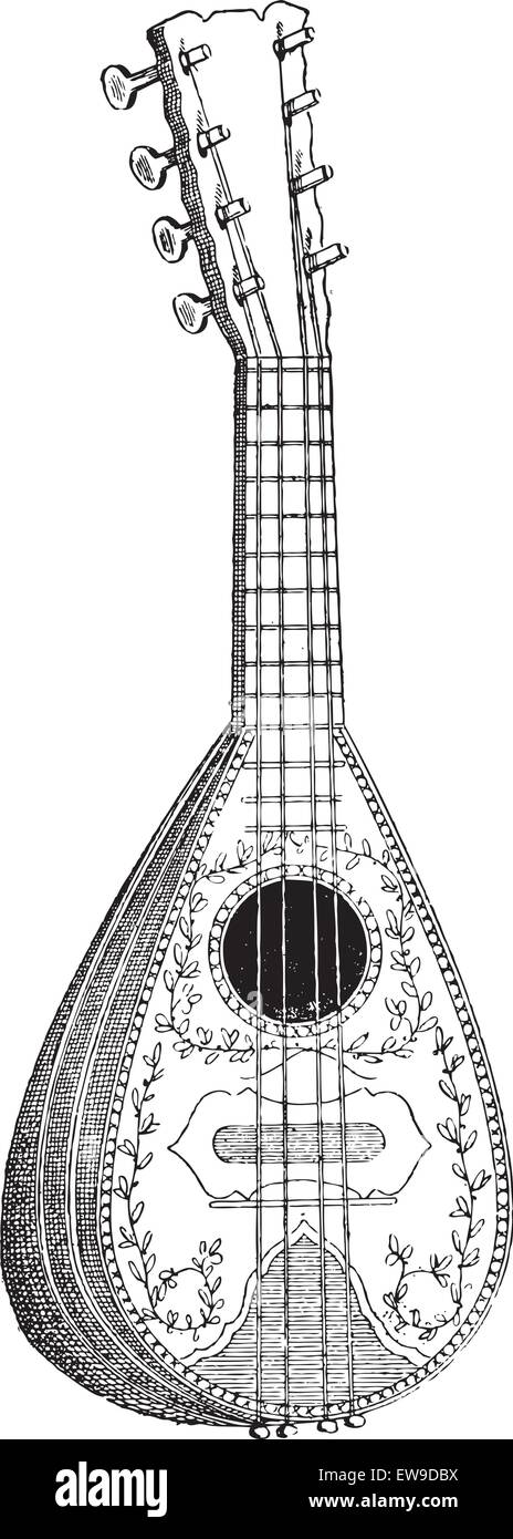 Mandoline, graviert Vintage Illustration. Wörterbuch der Worte und Dinge - Larive und Fleury - 1895 Stock Vektor