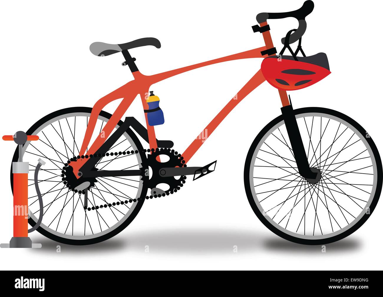 Rennen, Fahrrad, rot und schwarz, mit Reifen zu Pumpen, Helm und Trinkflasche, Vektor-illustration Stock Vektor