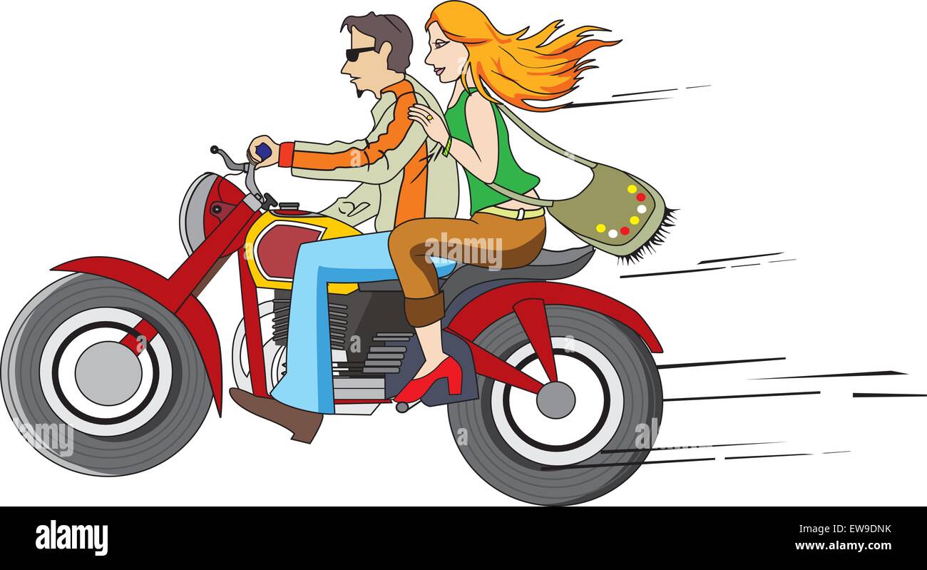 Radtour, paar auf einem Motorrad, Vektor-illustration Stock Vektor