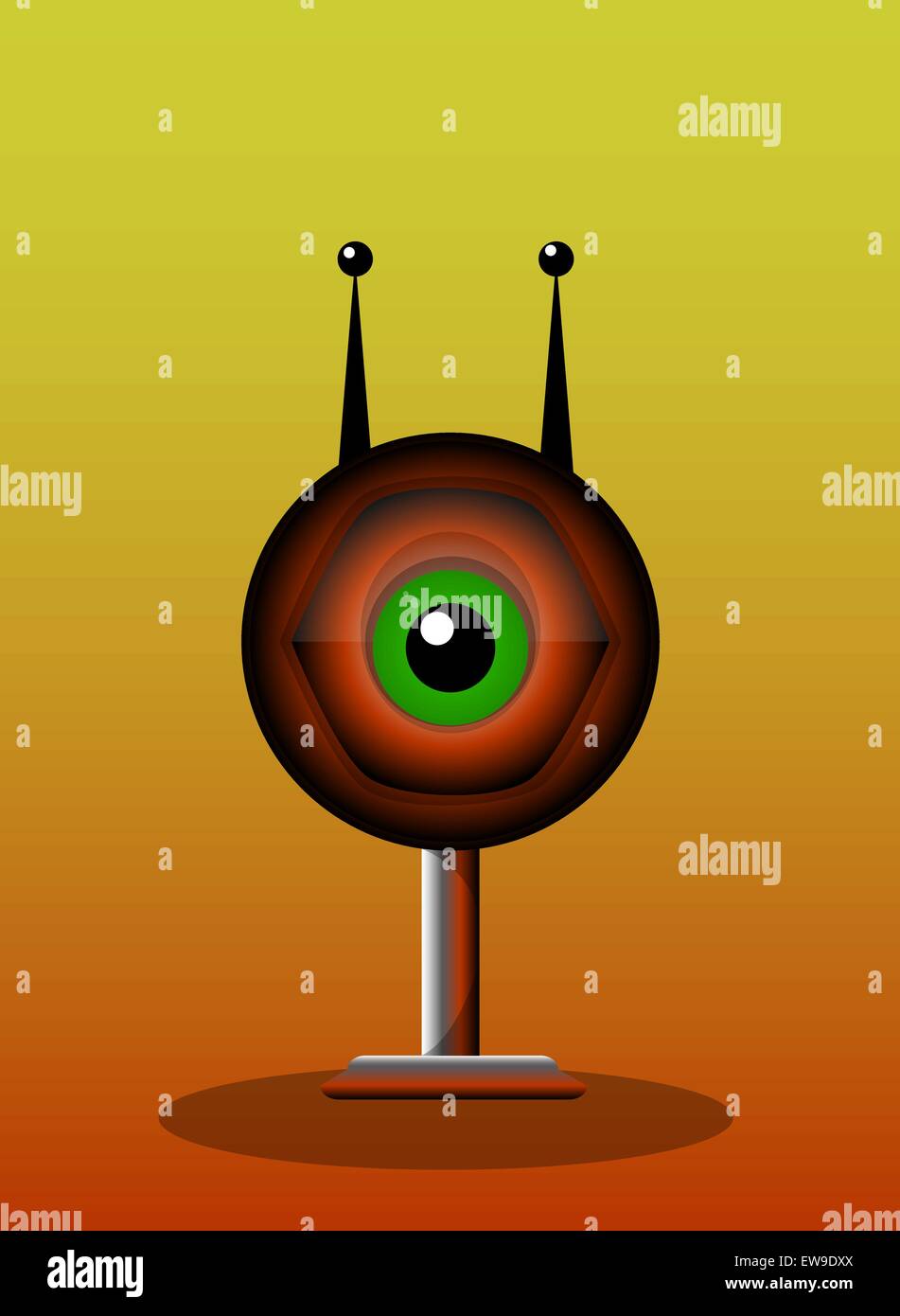 Einäugige Kreatur, rote Monster, Big Alien Eye mit Antennen und Ständer, Vektor-illustration Stock Vektor